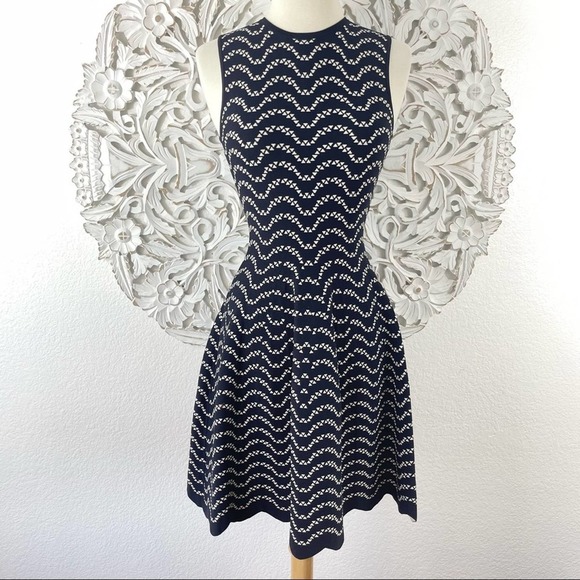 {Ted Baker} Navy/Ivory Bryena Jacquard Fit & Flare Knit Dress, US Size 2 - Picture 2 of 12